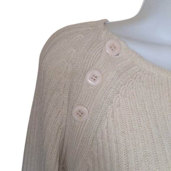 Henley Style Beige Ribbed Sweater Size Large Fits Medium - Picture 3 of 5